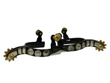 Showman Youth Black Steel Spurs w/ Silver Conchos/Plates & Brass Rowel/Buttons