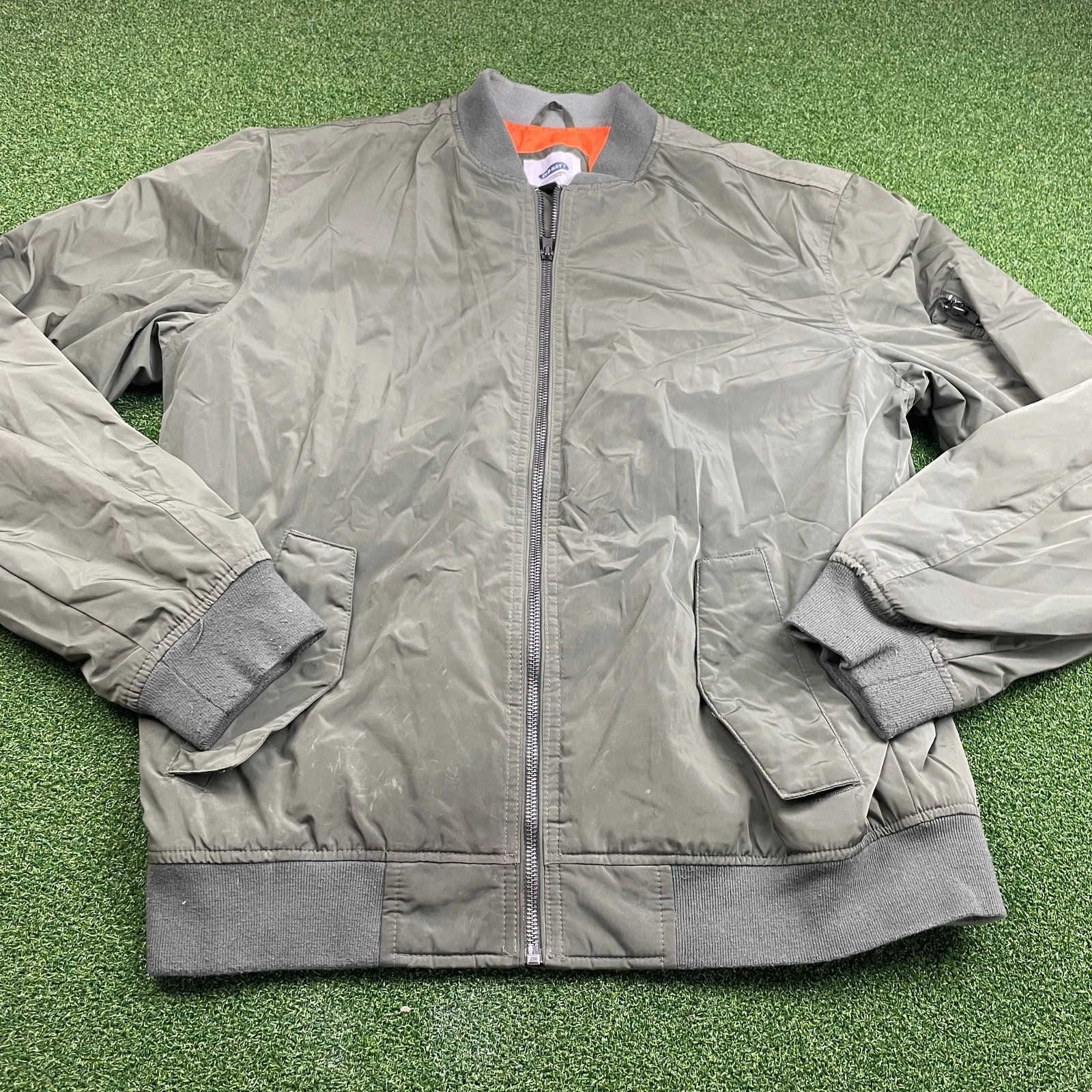 Old Navy Olive Green Water Resistant Zip Front Bomber Jacket Sz L