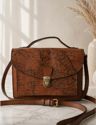 Patricia NASH Digione Riot Rust Map-Print Brown Leather Crossbody Satchel NEW