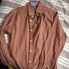 IZOD Mens M Orange/Brown Check Cotton Woven B...