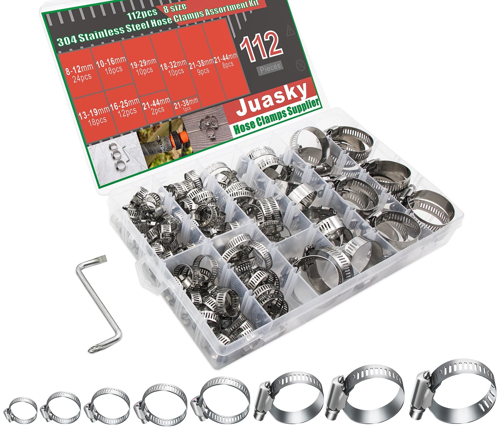 112pcs Hose Clamps Stainless Steel,Stainless Steel Clamps,Hose Clamp Assortme...