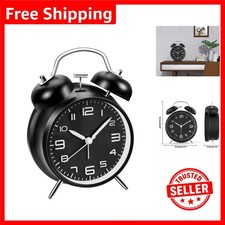 Image of Double Bell Metal Alarm Clock with Night Light - Perfect for Heavy Sleepers