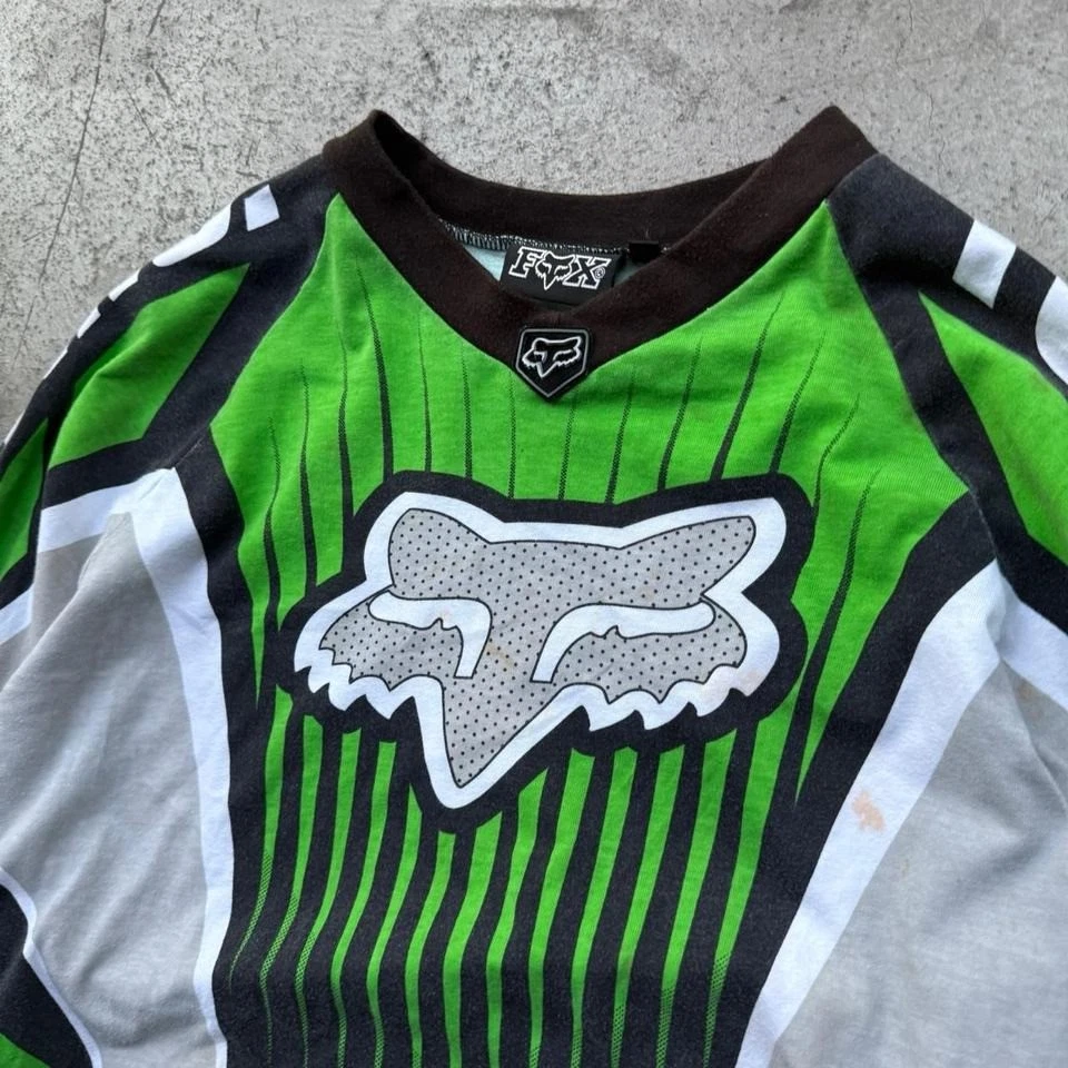 Camiseta deportiva de manga larga Fox Racing 1999 vintage de algodón verde y blanca para motocicletas Foto 4 de 4