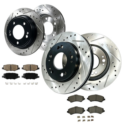 Front Rear Drilled Slotted Disc Rotors Brake Pads For Jeep Wrangler 2007 - 2017