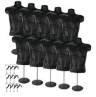 10 Pack Male Mannequin Torso with Stands and Hangers, Black Dress Form Mannequin