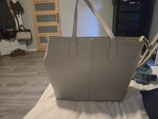 Women s Gray Tote Bag Zip Top Double Handles Gold Hardware Floral Lining