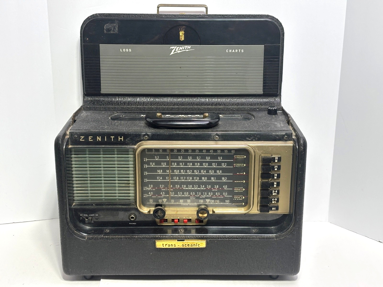 Vtg c1958 Zenith Trans-Oceanic Wave Magnet A600 6A40 Radio w/ Log Book - Works