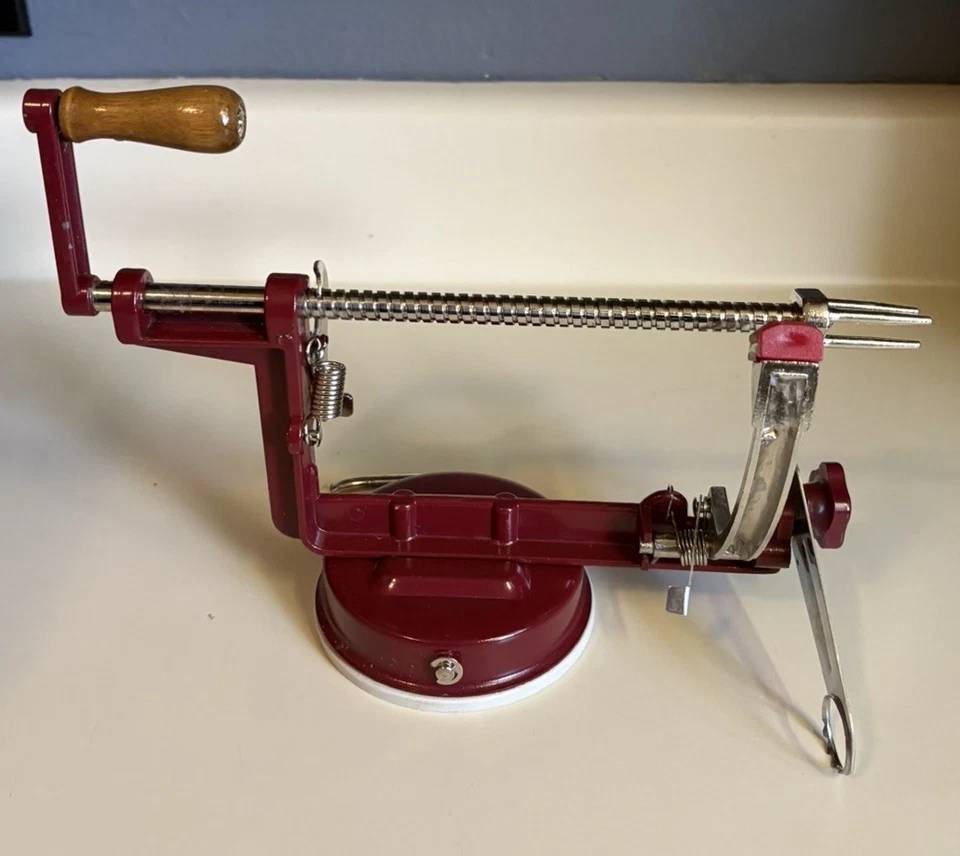 Apple Peeler Corer Potato Peeler, Back To Basics Cast Iron Red Enamel - Image 4 of 4
