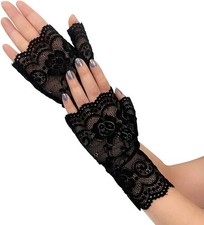 Women Black Novelty Gloves,Fingerless Lace Gloves Elegant Short Lace Gloves for