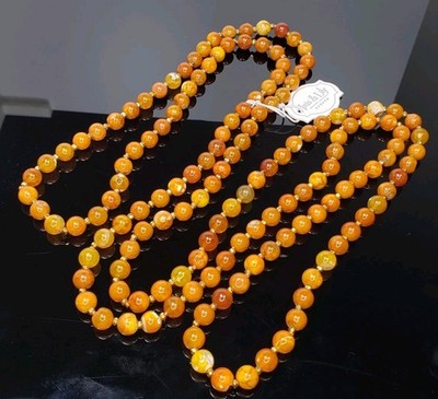 Iris & Lily London echter Edelstein Achat Perlen Gold Gelb Halskette Neu mit Etikett 61 Zoll 