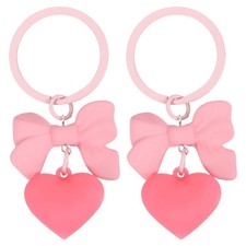 2 Pcs Cute Bow Heart Keychain for Women for Handbag, Light Pink