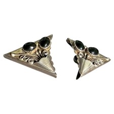 Navajo Vintage Black Onyx Sterling Silver Collar Tips 1950s Native American