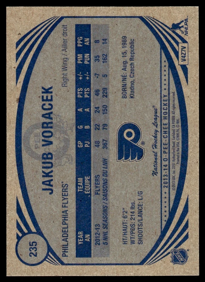 2013-14 O-Pee-Chee Retro Jakub Voracek Philadelphia Flyers #235 - Image 2 of 2
