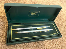 Cross Classic Century Pen  Pencil Set Silver Tone Gold Trim w/ Case