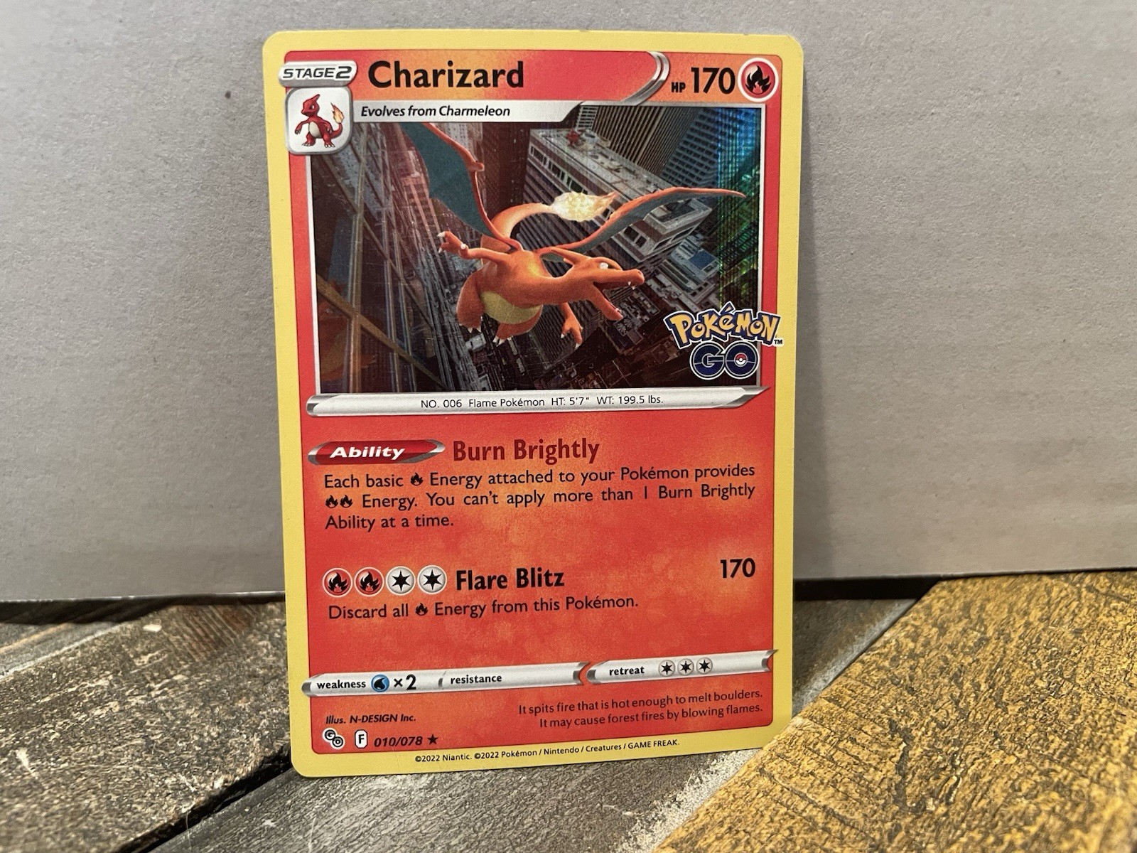 Pokemon Go TCG Charizard 010/078 Holo Rare Foil Stamped Card NM Near Mint 2022