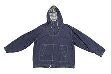 Chaqueta con Capucha Anorak Algodón Gap Vintage Años 90 Talla XL Azul Forrada a Cuadros 1/4 Cremallera