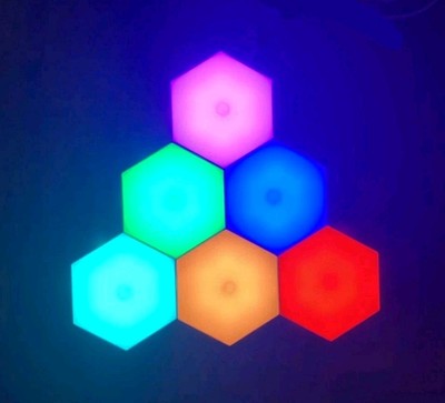 6 PACK White Hexagon Battery Powered RGB LED Wall Lights W/ Connectors & Remote 