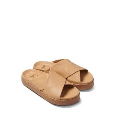 Beek Finch Tan Leather Platform Criss Cross Slide Sandals Womens 8