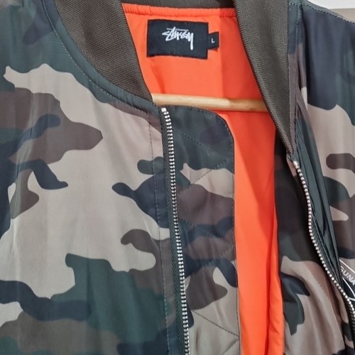 Stüssy Camo Bomber Jacket Size L Orange Lined Streetwear- New Without Tags - Picture 6 of 18