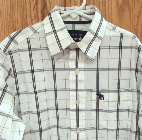 Jungen ABERCROMBIE ~ weiß kariertes ICON KLEID HEMD ~ Größe MEDIUM 12 ~ NEU ~ Taschenlogo - Bild 2 von 4