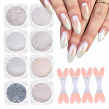 Nagel Puder Pearl  Chrome Glitzerpuder Spiegel Nagel Pulver 8 Farben Metallic Na