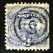 Sc #114 NICE TARGET Fancy Cancel 3 Cent Locomotive 1869 Pictorial US 31F657