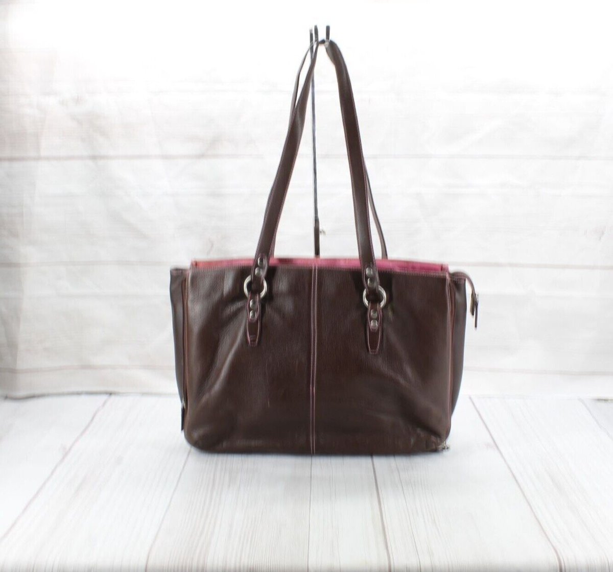 Buxton Brown Leather Top Zipper Laptop Briefcase Shoulder Tote Bag