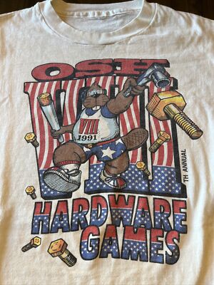 1991 Osh Hardware Games Short Sleeves Graphic T Shirt Size Medium 90 s Vintage