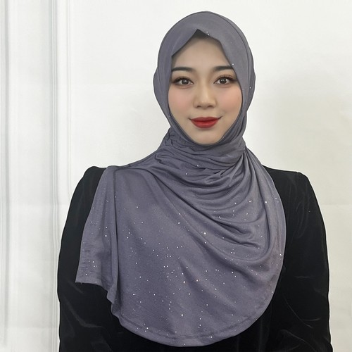 Muslim Women Glitter Turban Hijab Instant Hat Ready to Scarf Wrap Shawl Headwear - Picture 2 of 74