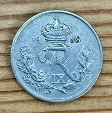 1958 10 Ore Coin, Denmark, Frederik IX (Copper-Nickel, 3.0 g, 18 mm), About VG+