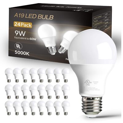 24 Pack LED Bulbs Daylight White 5000K 60 Watt Equivalent A19 Standard Bulbs ...