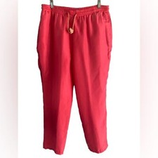 Vintage Pink Coral Silk Pull On Drawstring Pants Sz M