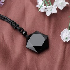 Protection Necklace Natural Black Obsidian Stone Hexagon Pendant Necklace Amulet