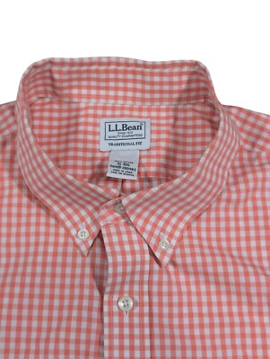 LL Bean Men's XL Traditional Fit Orange & White Plaid Checkered Shirt | NWOT