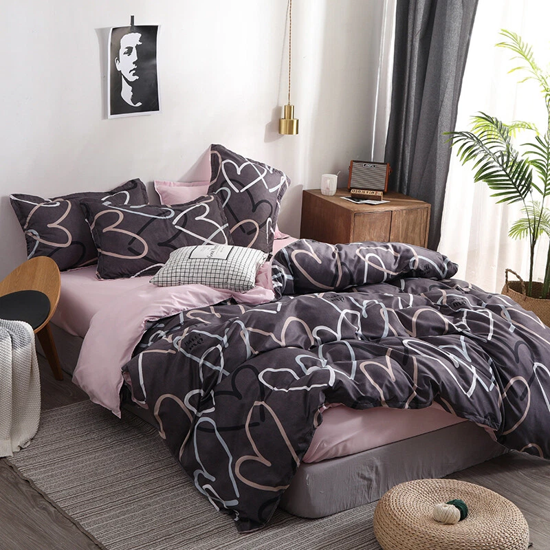 Heart Shape Simple Bedding Set Quilt Duvet Cover Pillowcase Single Queen King  - Image 4 of 4