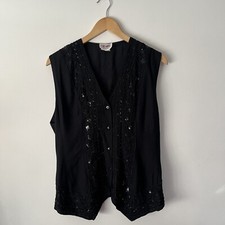 Casual By Freemans Vintage 80s Black Beaded Sequin Waistcoat Boho Size Uk 10