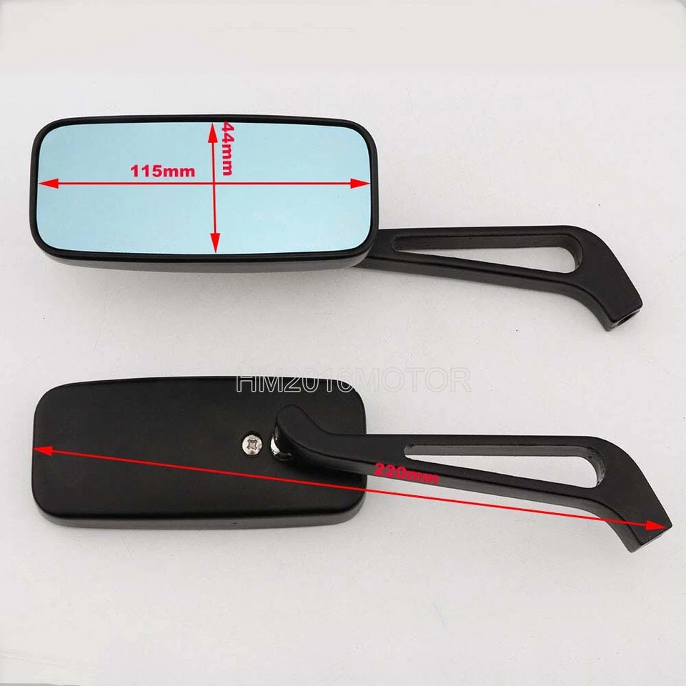 Espejos retrovisores laterales rectangulares negros universales para Harley Honda Yamaha Foto 2 de 4