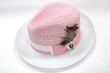Men's Bruno Capelo Fedora 100% Poly Braid Pink and White BD-952 Belvedere
