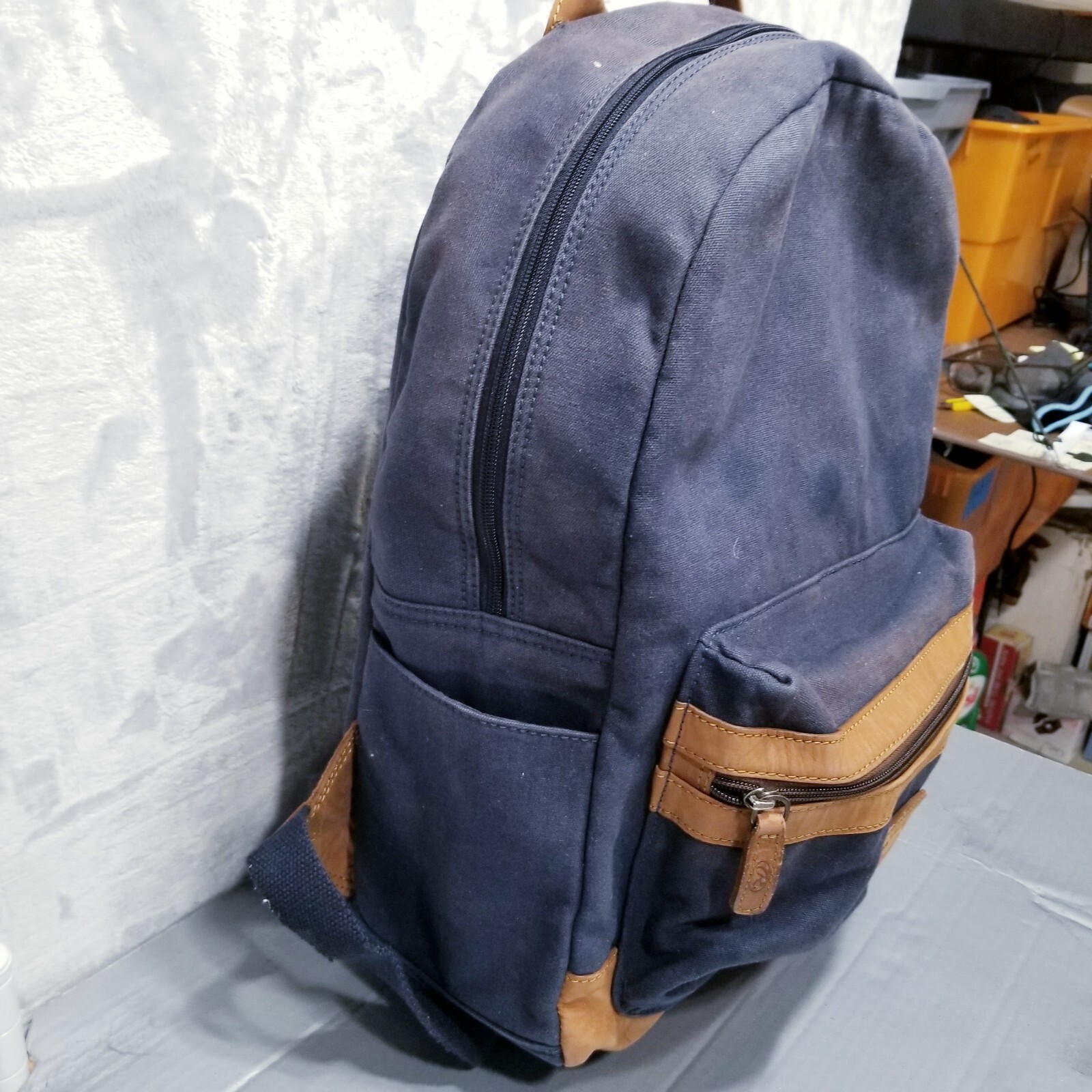 GENUINE RAWLINGS NAVY BLUE CANVAS & LEATHER BACKPACK LAPTOP TRAVEL