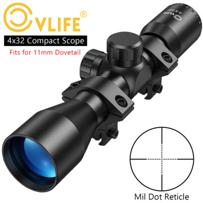 4x32 Compact Rifle Scope Crosshair Hunting Optics Scope with 11mm ...