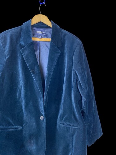 Lands End Velvet Blazer 24W 3X Blue Green Womens Career Preppy Academia Jacket - Picture 4 of 10