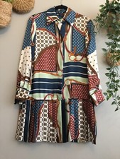 ZARA NEW SCARF PRINT PLEATED SHIRT DRESS SIZE XS
