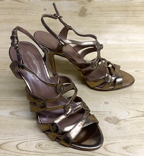 Elie Tahari Metallic Gold Heeled Sandals 8/38 Ankle Strap Open Toe Strappy Shoes