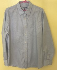 GEORGE Men's Long Sleeve Button Up Shirt BLUE/WHITE PLAID Size L 42-44 