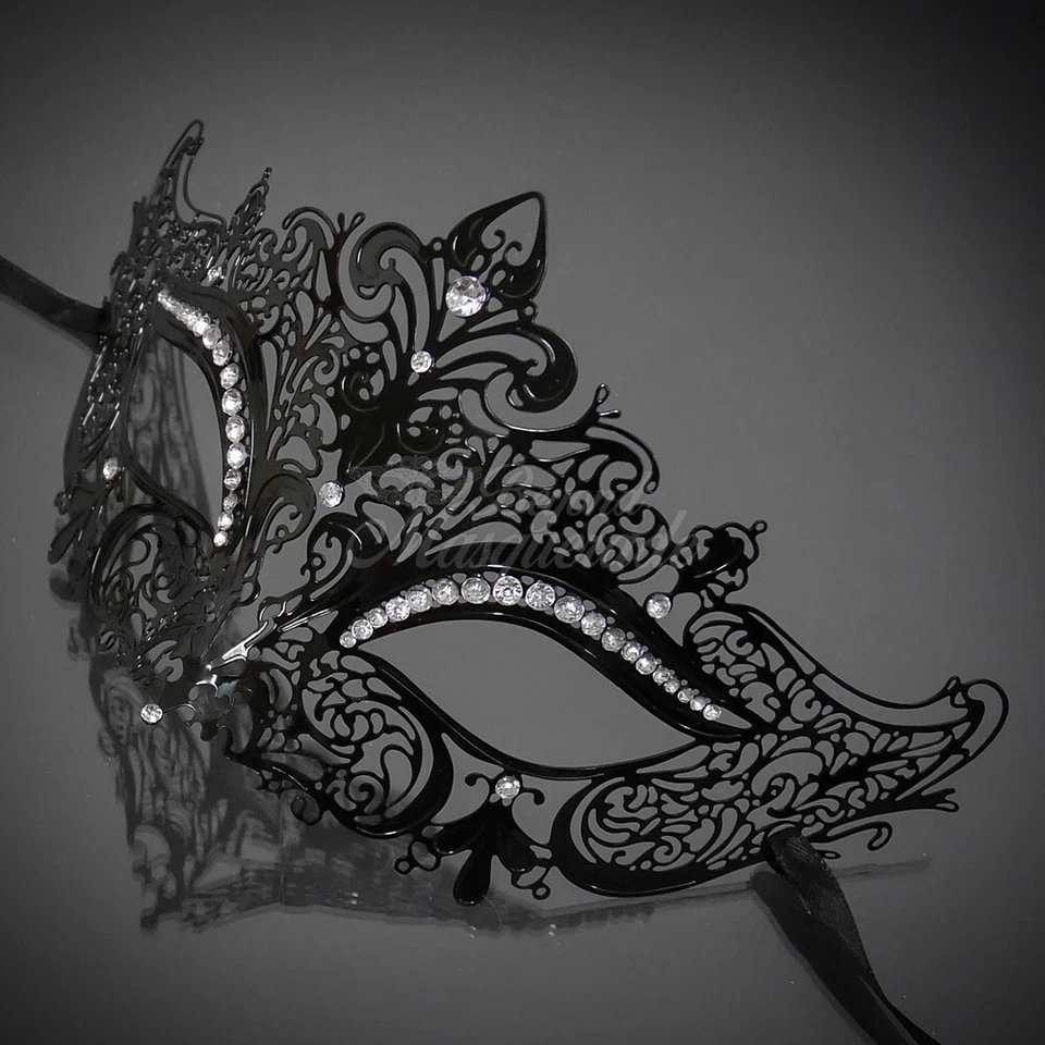 Máscara veneziana feminina elegante luxo filigrana metal corte a laser [preta] - Imagem 3 de 4