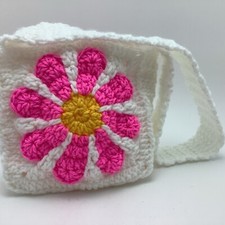 Handmade Crocheted Granny Pink Daisy Boho / Retro Purse Bag 7 X 7 X 2 NEW