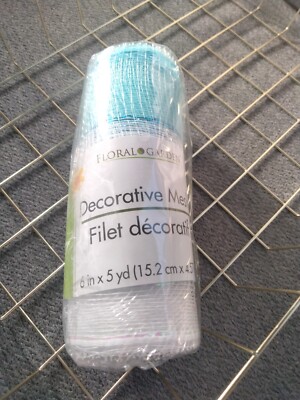 NIP Deco Mesh Floral Garden Wreath Crafts 6'' x 5 yd ~SKY BLUE/WHITE FREE SHIP!