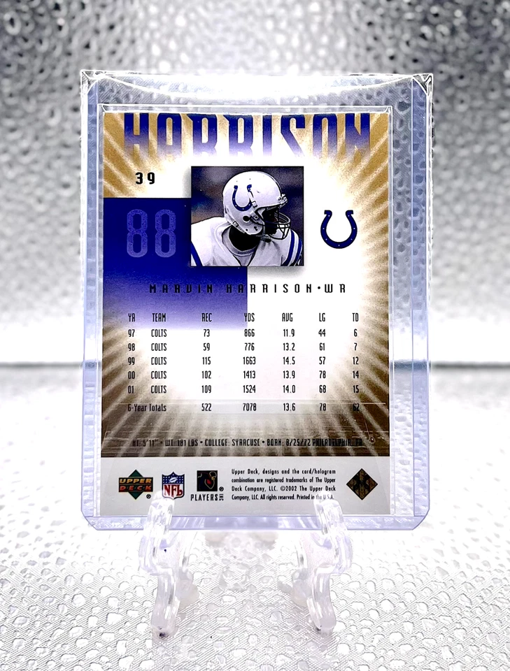 MARVIN HARRISON 2002 Upper Deck Graded #39 GOLD PARALLEL /75 COLTS LEGEND & HOF - Image 2 of 2