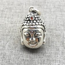 925 Sterling Silver Buddha Statue Pendant w/ Zircon for Buddhism Buddhist