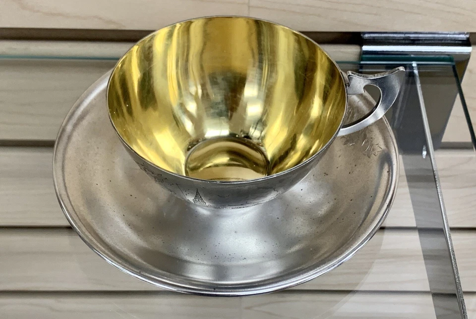 Juego de té lavado oro plato 875 tazas plata esterlina rusa vintage 1960’ Moscú Foto 2 de 4